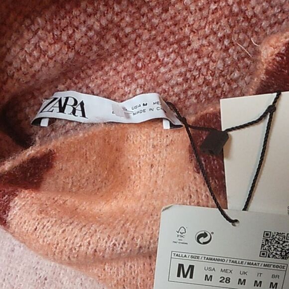 ZARA BLOGGER RED PINK RETRO MOD SWIRL JACQUARD KNIT MOCKNECK SWEATER TURTLENECK - Picture 13 of 13